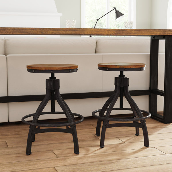 Williston Forge Wellman Adjustable Height Swivel Bar Stool Set of 2 Men s Size Large Black